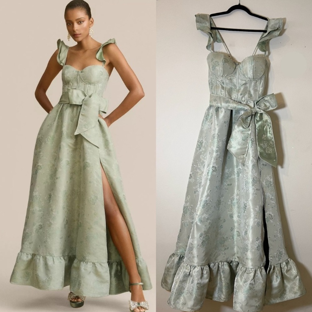 V. Chapman Veronica Corset Ruffle Side-Slit – Anthropologie Wedding Guest Dress